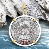 El Cazador Shipwreck 1768 RARE Pillar Dollar 2 Reale Piece of 8 14K Gold and Sterling Silver Pendant