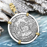 El Cazador Shipwreck 1768 RARE Pillar Dollar 2 Reale Piece of 8 14K Gold and Sterling Silver Pendant