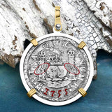 El Cazador Shipwreck 1755 RARE Pillar Dollar 2 Reale Piece of 8 14K Gold and Sterling Silver Pendant