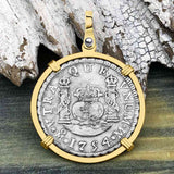El Cazador Shipwreck 1754 RARE Pillar Dollar 2 Reale Piece of 8 14K Gold Pendant 