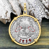 El Cazador Shipwreck 1754 RARE Pillar Dollar 2 Reale Piece of 8 14K Gold Pendant 