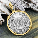 El Cazador Shipwreck 1754 RARE Pillar Dollar 2 Reale Piece of 8 14K Gold Pendant 