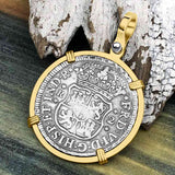 El Cazador Shipwreck 1754 RARE Pillar Dollar 2 Reale Piece of 8 14K Gold Pendant 