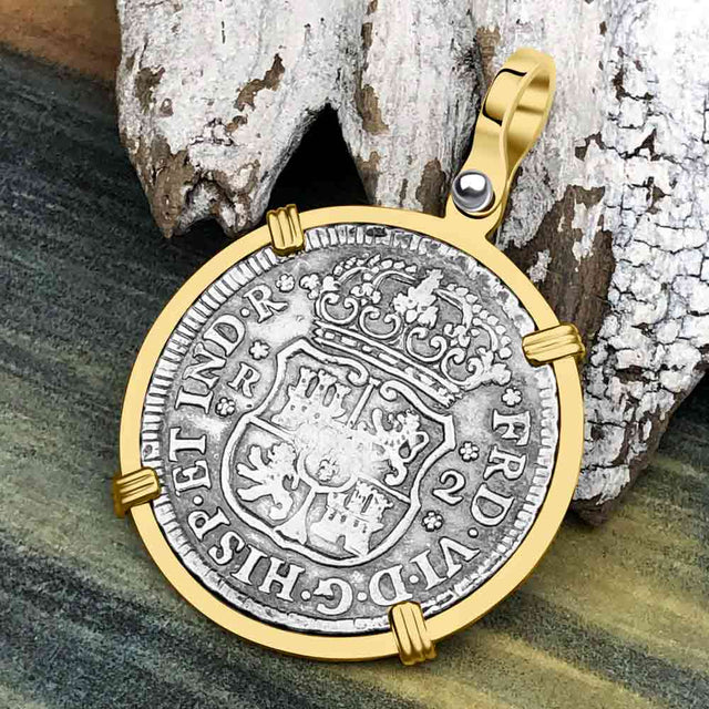 El Cazador Shipwreck 1754 RARE Pillar Dollar 2 Reale Piece of 8 14K Gold Pendant 