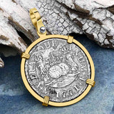 El Cazador Shipwreck 1771 RARE Pillar Dollar 2 Reale Piece of 8 14K Gold Pendant