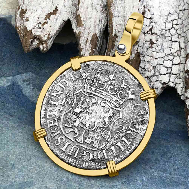 El Cazador Shipwreck 1771 RARE Pillar Dollar 2 Reale Piece of 8 14K Gold Pendant