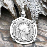 Roman Empire Silver Denarius Coin of Hadrian, the Builder 134 AD Sterling Silver Pendant