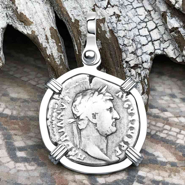 Roman Empire Silver Denarius Coin of Hadrian, the Builder 134 AD Sterling Silver Pendant