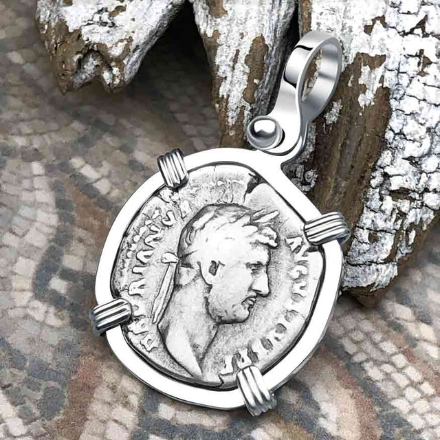 Roman Empire Silver Denarius Coin of Hadrian, the Builder 134 AD Sterling Silver Pendant
