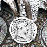 Roman Empire Silver Denarius Coin of Hadrian, the Builder 126 AD Sterling Silver Pendant