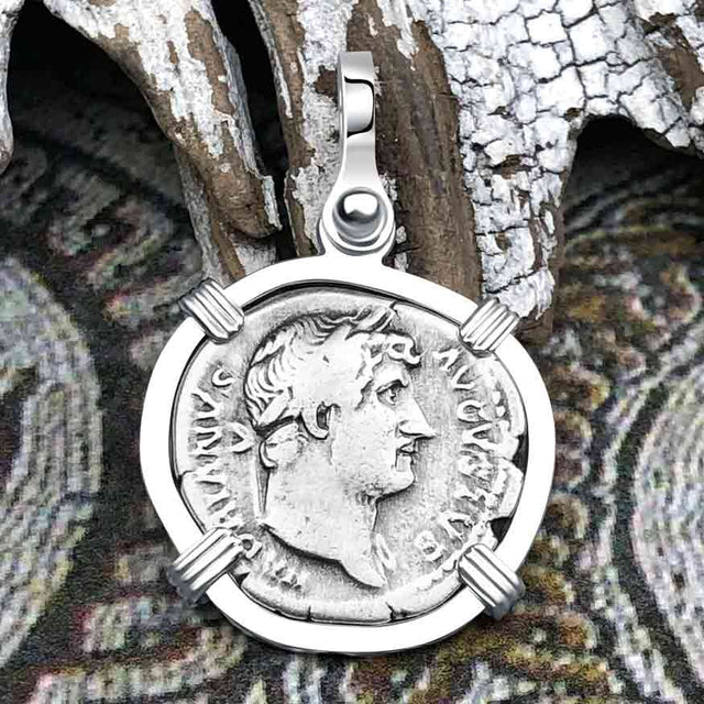 Roman Empire Silver Denarius Coin of Hadrian, the Builder 126 AD Sterling Silver Pendant