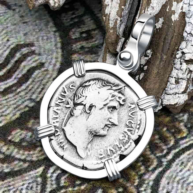 Roman Empire Silver Denarius Coin of Hadrian, the Builder 126 AD Sterling Silver Pendant
