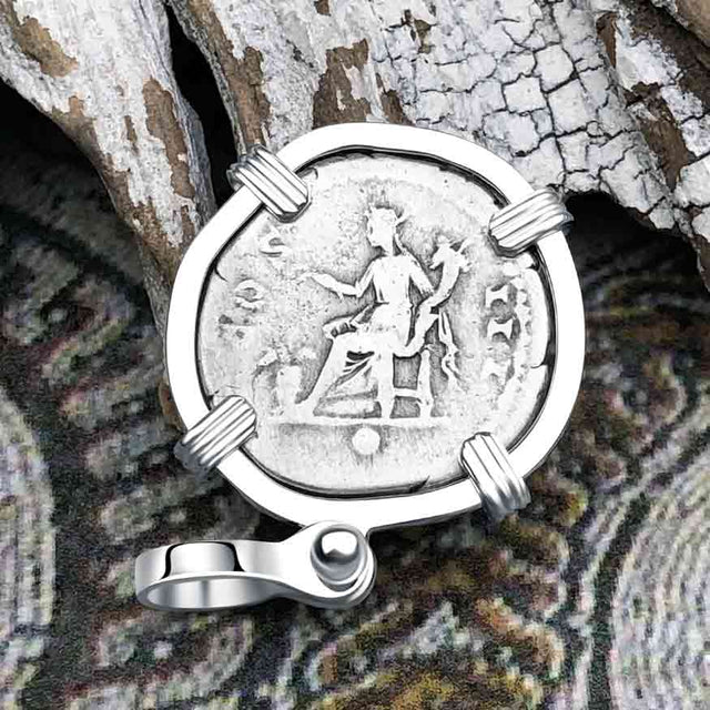 Roman Empire Silver Denarius Coin of Hadrian, the Builder 126 AD Sterling Silver Pendant