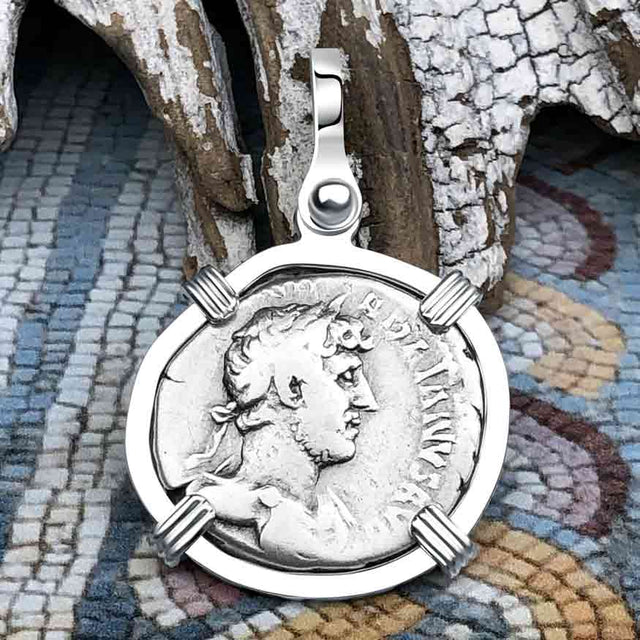 Roman Empire Silver Denarius Coin of Hadrian, the Builder 119 AD Sterling Silver Pendant