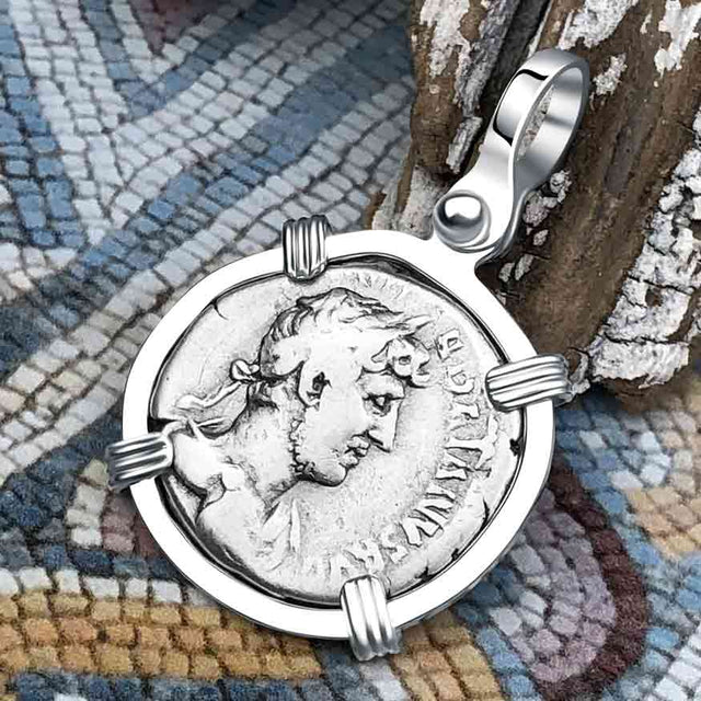 Roman Empire Silver Denarius Coin of Hadrian, the Builder 119 AD Sterling Silver Pendant