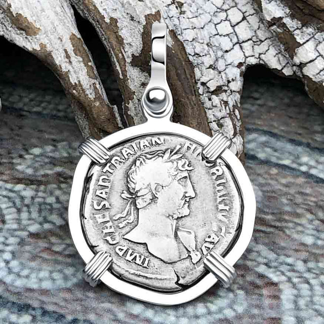 Roman Empire Silver Denarius Coin of Hadrian, the Builder 119 AD Sterling Silver Pendant