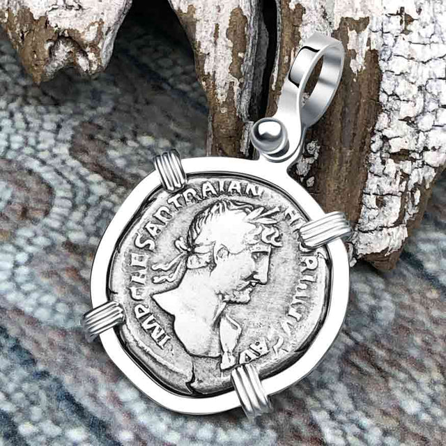 Roman Empire Silver Denarius Coin of Hadrian, the Builder 119 AD Sterling Silver Pendant