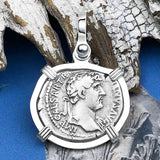 Roman Empire Silver Denarius Coin of Hadrian, the Builder 119 AD Sterling Silver Pendant