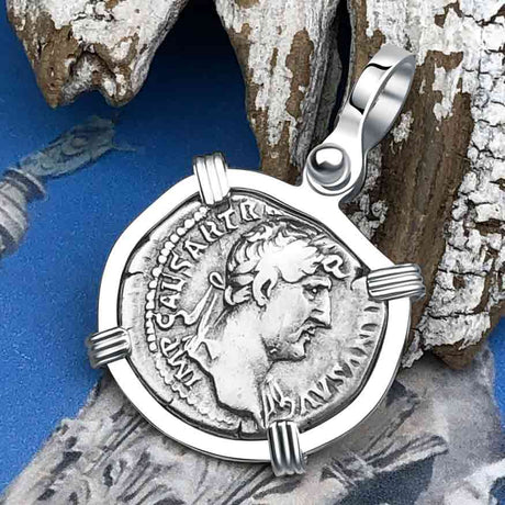 Roman Empire Silver Denarius Coin of Hadrian, the Builder 119 AD Sterling Silver Pendant