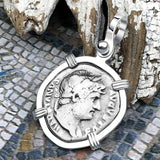 Roman Empire Silver Denarius Coin of Hadrian, the Builder 119 AD Sterling Silver Pendant