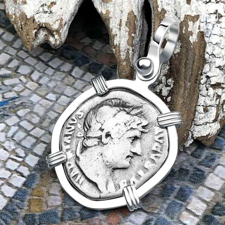 Roman Empire Silver Denarius Coin of Hadrian, the Builder 119 AD Sterling Silver Pendant