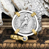 Roman Empire Silver Denarius Coin of Hadrian, the Builder 134 AD 14K Gold and Sterling Silver Pendant