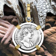 Roman Empire Silver Denarius Coin of Hadrian, the Builder 119 AD 14K Gold and Sterling Silver Pendant