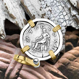 Roman Empire Silver Denarius Coin of Hadrian, the Builder 119 AD 14K Gold and Sterling Silver Pendant