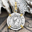 Roman Empire Silver Denarius Coin of Hadrian, the Builder 121 AD 14K Gold and Sterling Silver Pendant