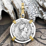 Roman Empire Silver Denarius Coin of Hadrian, the Builder 121 AD 14K Gold and Sterling Silver Pendant