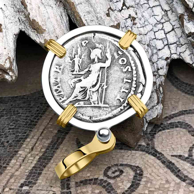 Roman Empire Silver Denarius Coin of Hadrian, the Builder 121 AD 14K Gold and Sterling Silver Pendant