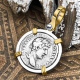 Roman Empire Silver Denarius Coin of Hadrian, the Builder 119 AD 14K Gold and Sterling Silver Pendant