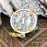 Roman Empire Silver Denarius Coin of Hadrian, the Builder 119 AD 14K Gold and Sterling Silver Pendant