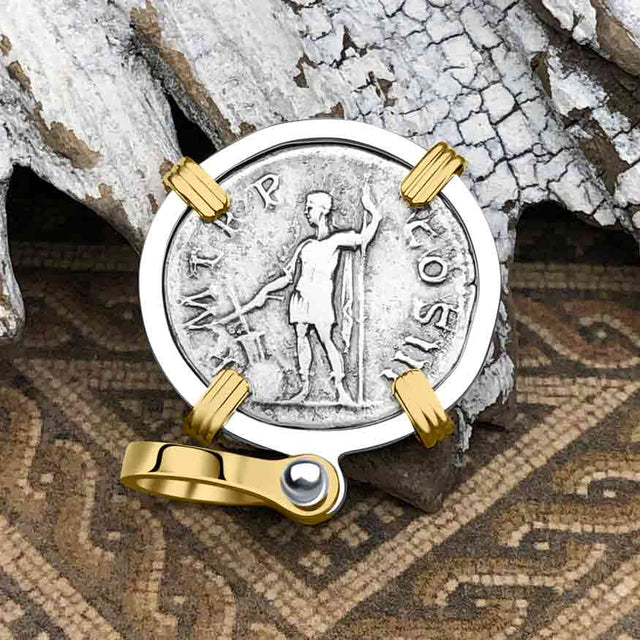 Roman Empire Silver Denarius Coin of Hadrian, the Builder 119 AD 14K Gold and Sterling Silver Pendant
