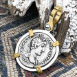 Roman Empire Silver Denarius Coin of Hadrian, the Builder 119 AD 14K Gold and Sterling Silver Pendant