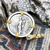 Roman Empire Silver Denarius Coin of Hadrian, the Builder 119 AD 14K Gold and Sterling Silver Pendant