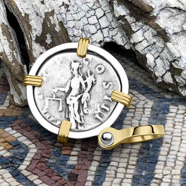 Roman Empire Silver Denarius Coin of Hadrian, the Builder 119 AD 14K Gold and Sterling Silver Pendant