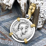 Roman Empire Silver Denarius Coin of Hadrian, the Builder 120 AD 14K Gold and Sterling Silver Pendant