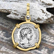 Roman Empire Silver Denarius Coin of Hadrian, the Builder 121 AD 14K Gold Pendant