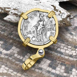 Roman Empire Silver Denarius Coin of Hadrian, the Builder 121 AD 14K Gold Pendant