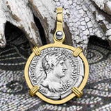 Roman Empire Silver Denarius Coin of Hadrian, the Builder 119 AD 14K Gold Pendant