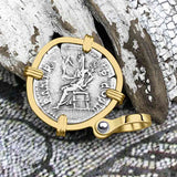 Roman Empire Silver Denarius Coin of Hadrian, the Builder 119 AD 14K Gold Pendant