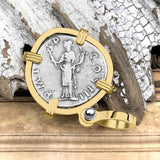 Roman Empire Silver Denarius Coin of Hadrian, the Builder 119 AD 14K Gold Pendant