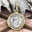 Roman Empire Silver Denarius Coin of Hadrian, the Builder 121 AD 14K Gold Pendant