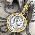 Roman Empire Silver Denarius Coin of Hadrian, the Builder 124 AD 14K Gold Pendant