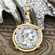 Roman Empire Silver Denarius Coin of Hadrian, the Builder 119 AD 14K Gold Pendant