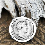 Roman Empire Silver Denarius Coin of Hadrian, the Builder 124 AD 14K White Gold Pendant | Artifact #4899