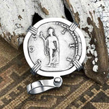 Roman Empire Silver Denarius Coin of Hadrian, the Builder 124 AD 14K White Gold Pendant | Artifact #4899