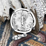 Roman Empire Silver Denarius Coin of Hadrian, the Builder 119 AD 14K White Gold Pendant