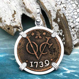 VOC - Dutch East India Company Shipwreck - I Struggle and Survive - 1739 1 Duit Sterling Silver Pendant